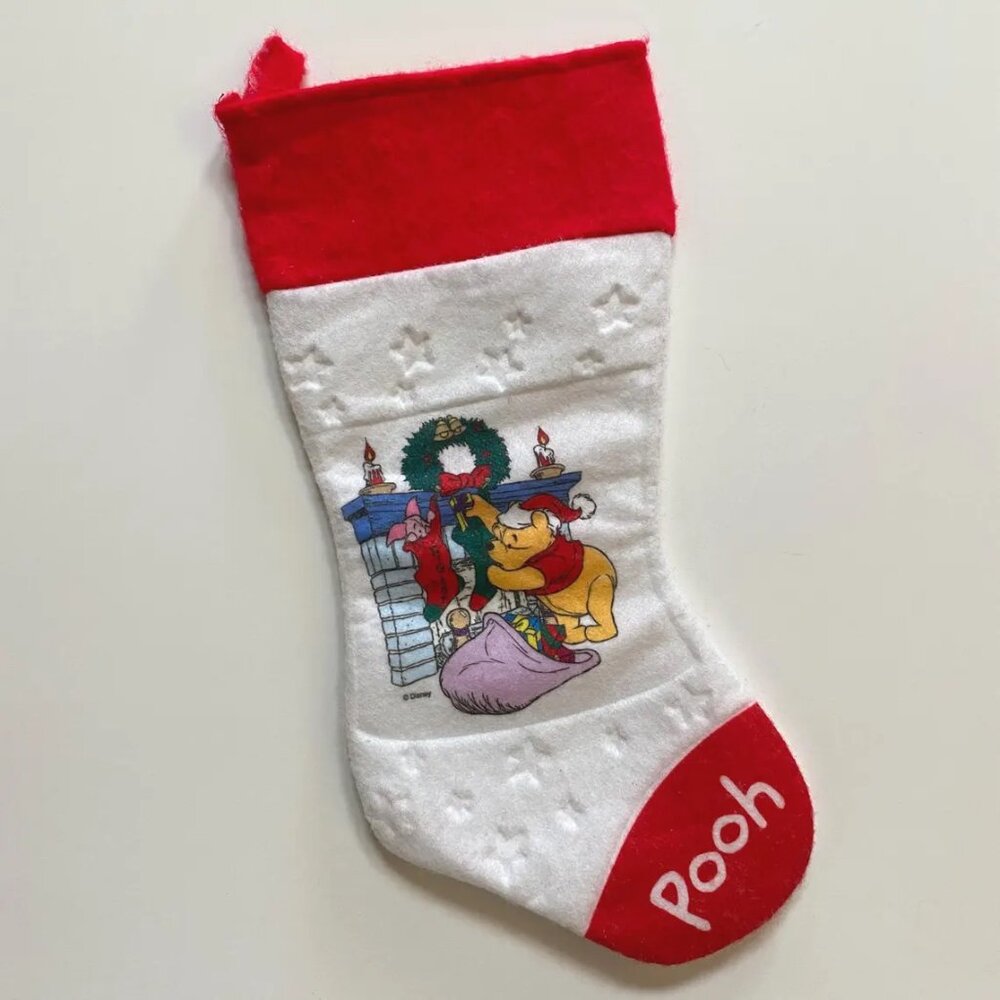 Winnie the Pooh Felt Christmas Stocking Xmas Holiday Decor Disney 1990s